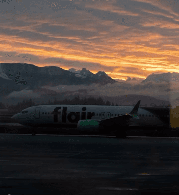 Before edit of a Flair airplane at sunset